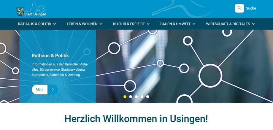 Screenshot der Startseite der Homepage www.usingen.de